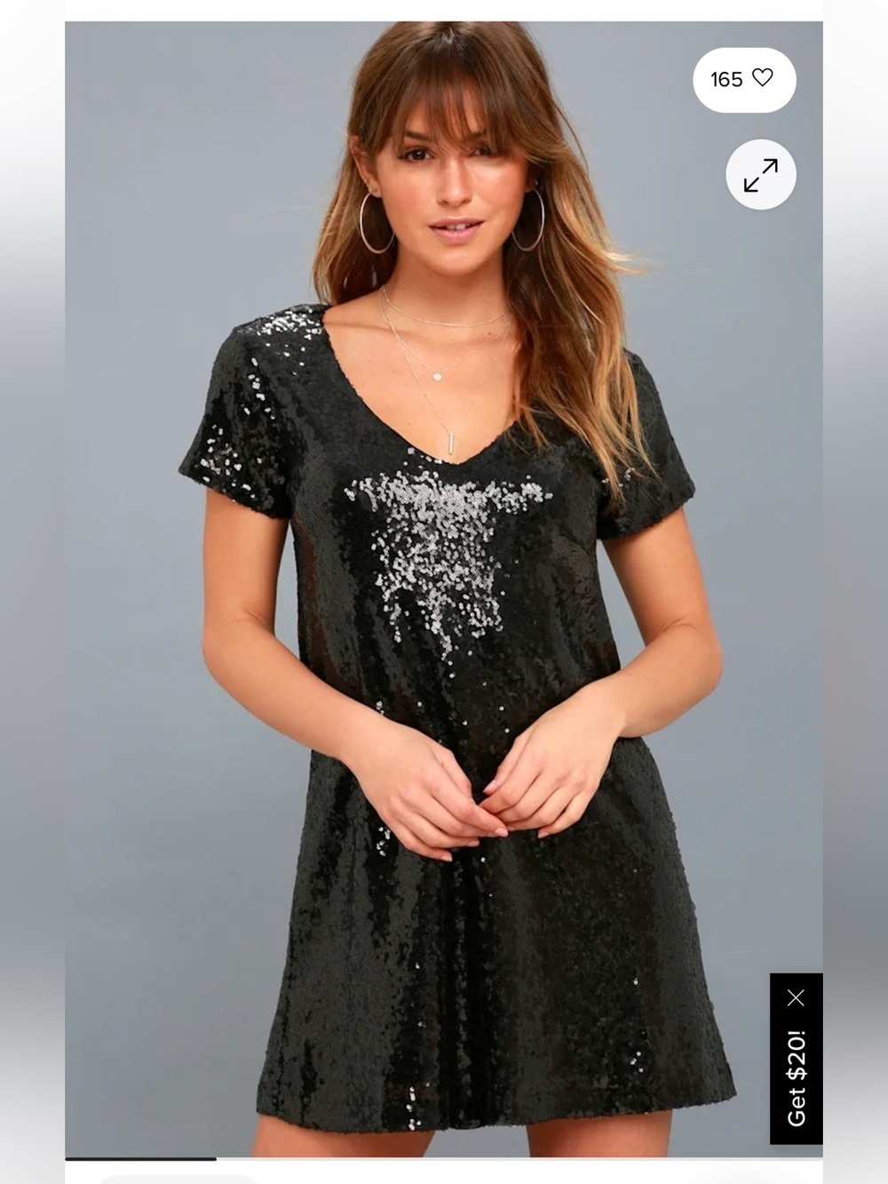 Lulu's Black Sequin V-Neck Shift Dress- size Medium